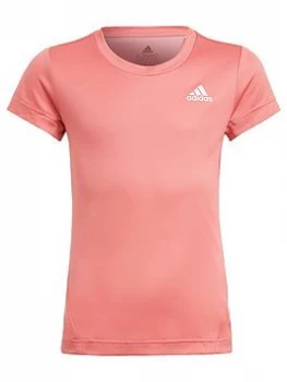 Image of adidas Girls Junior G A.R. 3-Stripes T-Shirt - Pink/White, Size 3-4 Years, Women