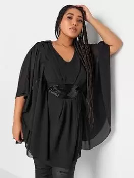 Image of Yours Luxe Embellished Waist Cape Top, Black, Size 22, Women