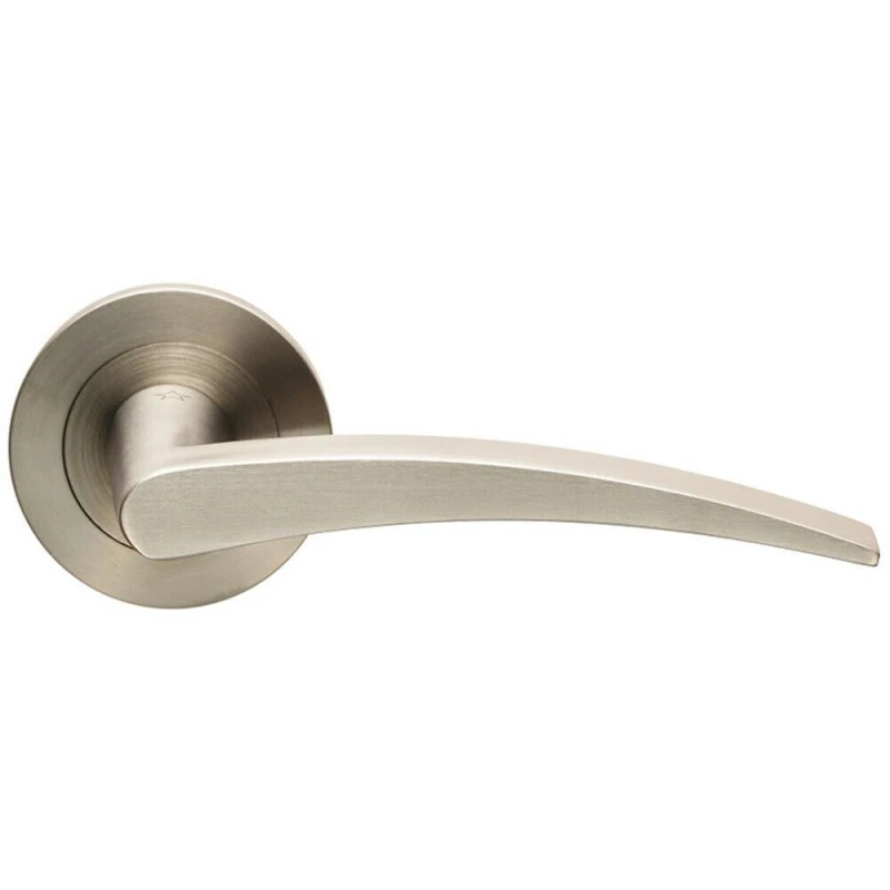 Image of Loops PAIR Slim Arched Flat Lever on Round Rose Concealed Fix Satin Stainless Steel Metallics