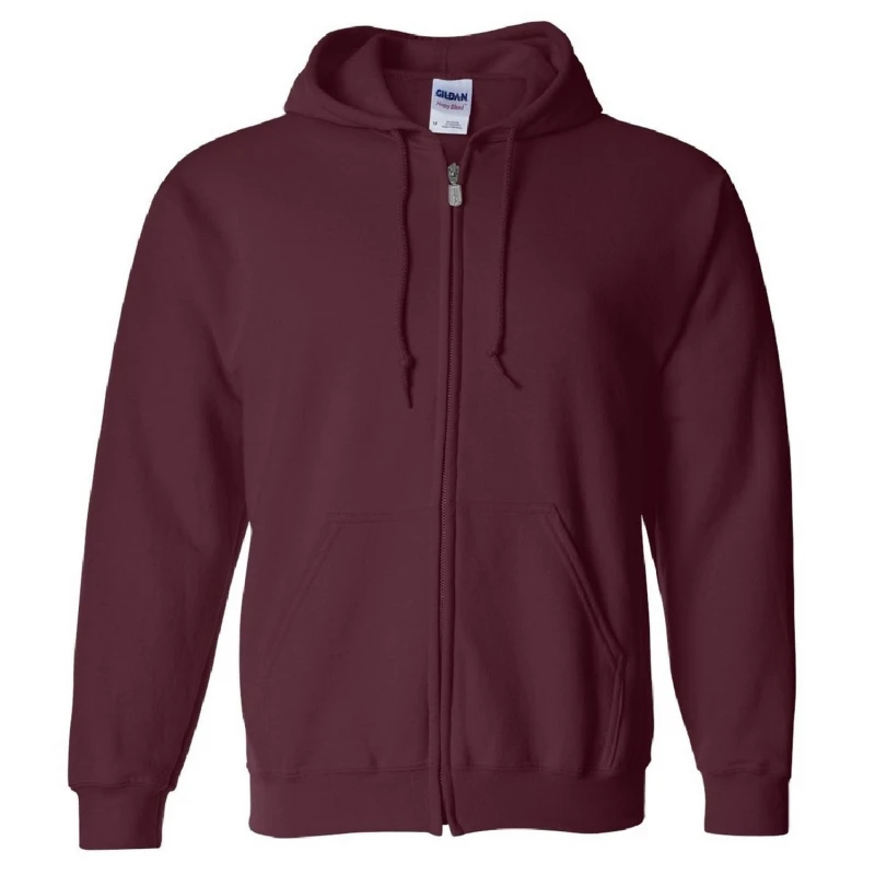 Image of Gildan Heavy Blend Full Zip Hooded Sweatshirt Top in Maroon Size: Small Maroon Unisex S