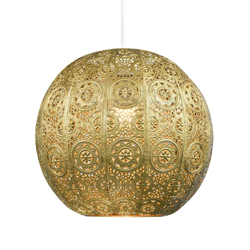 Image of Happy Homewares Spherical Vintage Moroccan Pendant Lighting Shade with Floral Design in Gold Gold Unisex
