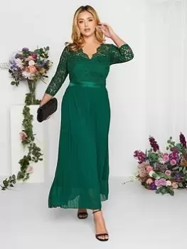 Image of Yours Occasion Lace Wrap Pleat Maxi Dress, Green, Size 22, Women