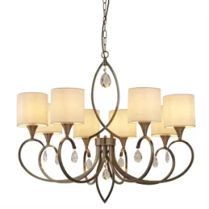 Image of Alberto 8 Light Crystal Multi Arm Chandelier Cream, Antique Brass Finish, E14