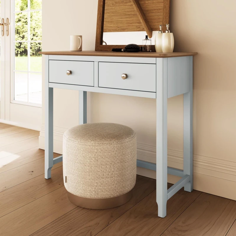 Image of FWStyle FWStyle White Linen 2 Drawer Dressing Table Oak Top Assembled White One Size Unisex 5056413127013