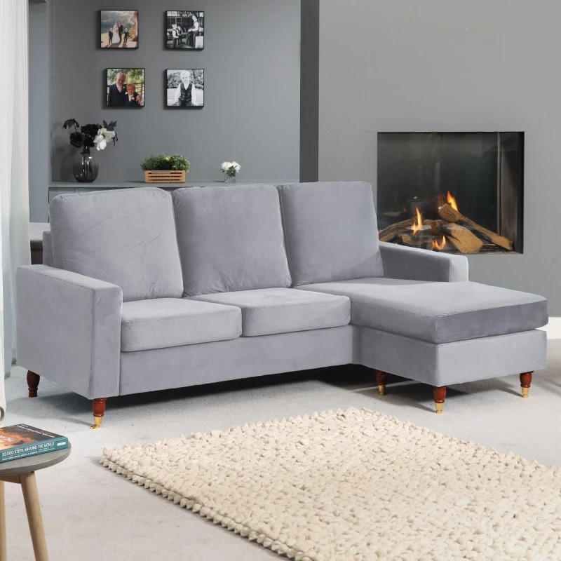 Image of Artemis Home Hendrick Velvet Reversible Corner Sofa in Grey Grey Unisex