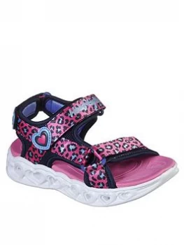 Image of Skechers Girls Leopard Heart Lights Strap Sandals - Pink, Size 3 Older