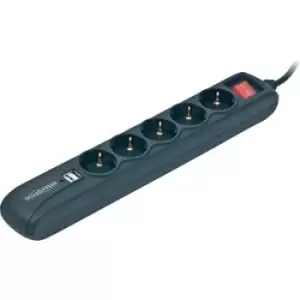 Image of Gembird SPG5-U2-5 Power strip (+ switch) 5x Black PG connector