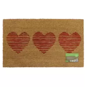 Image of JVL Eco-friendly Latex Backed Coir Door Mat, Three Hearts