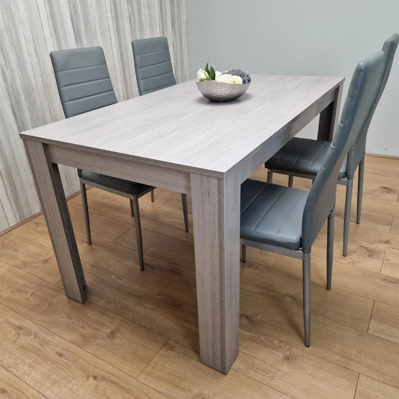 Image of Kosy Koala Dining Table And 4 Chairs With Bench Grey 4 Grey Leather Chairs Wood, Multi AWGY140+4GYM+1B