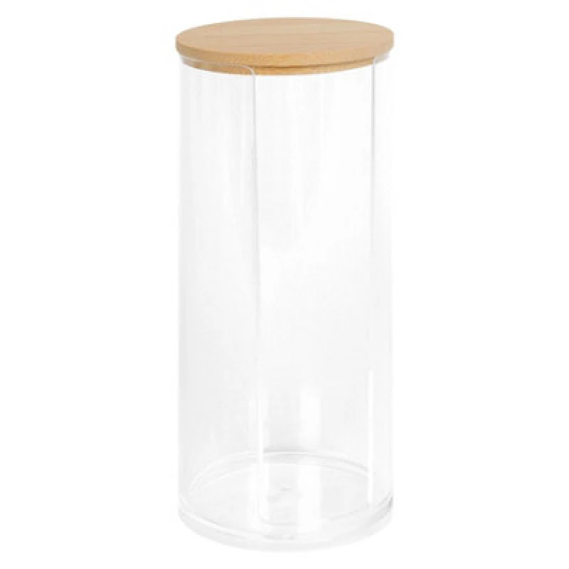 Image of Harbour Housewares Reusable Plastic Tall Cotton Pad Holder with Bamboo Lid Clear