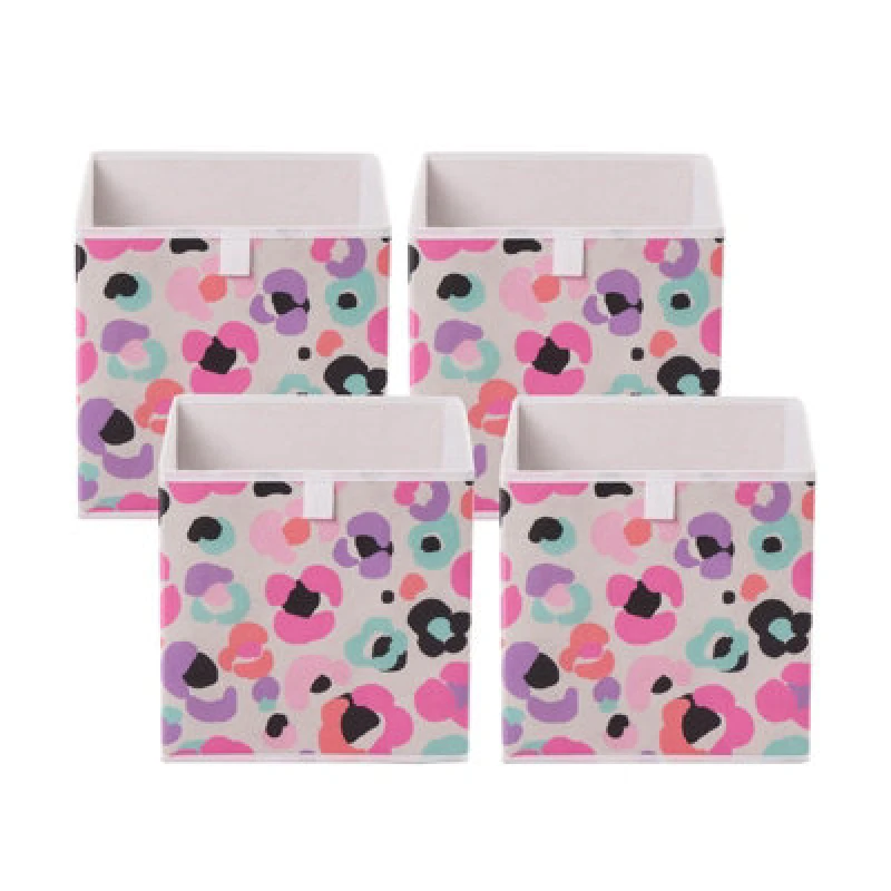Image of OHS OHS Storage Cube Boxes Leopard 4 Pack Folding Space Saving Shoe Organiser in White White One Size Unisex 5027434234257