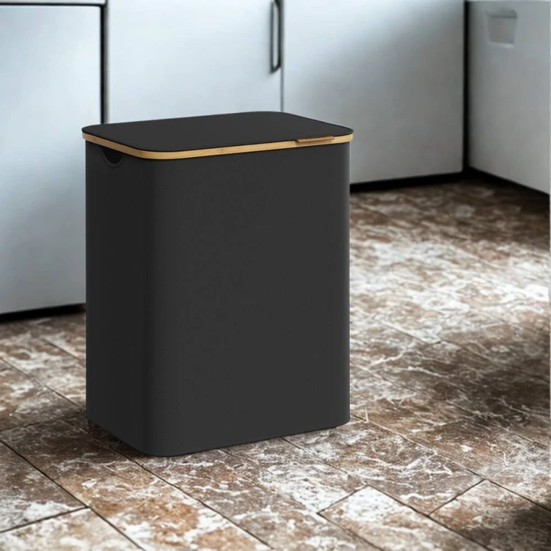 Image of Pirlo Plush 130L Double Laundry Basket With Lid & Removable Lining in Black Unisex