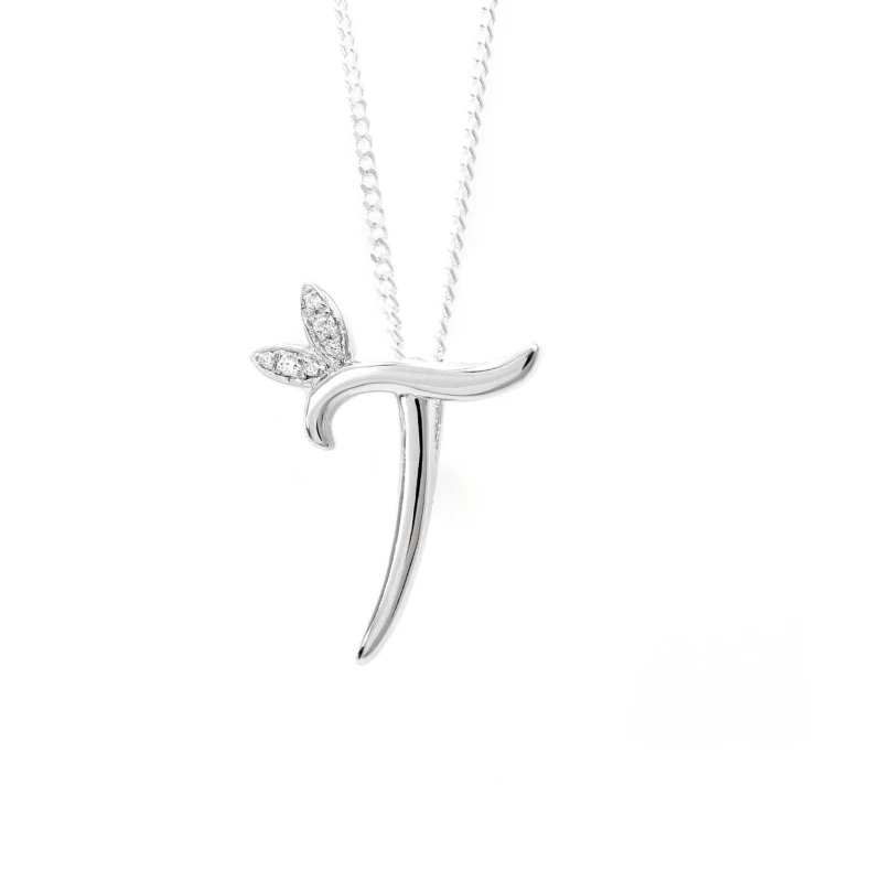Image of Say It With Winged Diamond Initial Necklace - Sterling Silver - T/18" Size: 18" Silver Unisex 18"