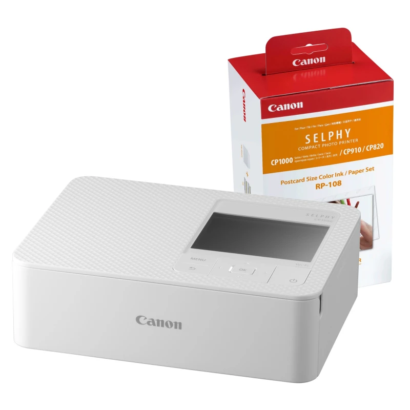 Image of Canon SELPHY CP1500 Wireless Photo Printer inc RP-108 Ink Paper Set - White 5540C009+8568B001