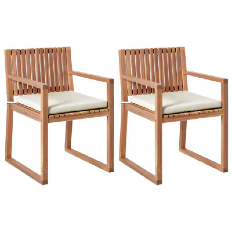 Image of Beliani Set Of 2 Garden Chairs With Cushions Sassari Premium Certified Acacia Wood Taupe