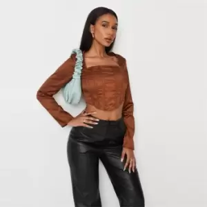 Image of Missguided Out Back Ls Corset Satin - Beige