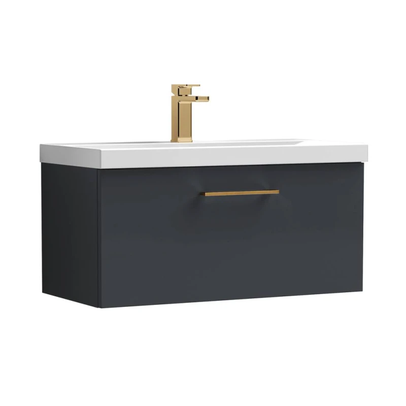 Image of Balterley 800mm Wall Hung 1 Drawer Vanity Basin Unit, Dark Grey, Bronze Handle in Grey Grey Unisex