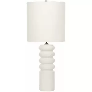 Image of Table Lamp Ceramic White Glaze White Faux Silk Shade White LED E27 60W Bulb
