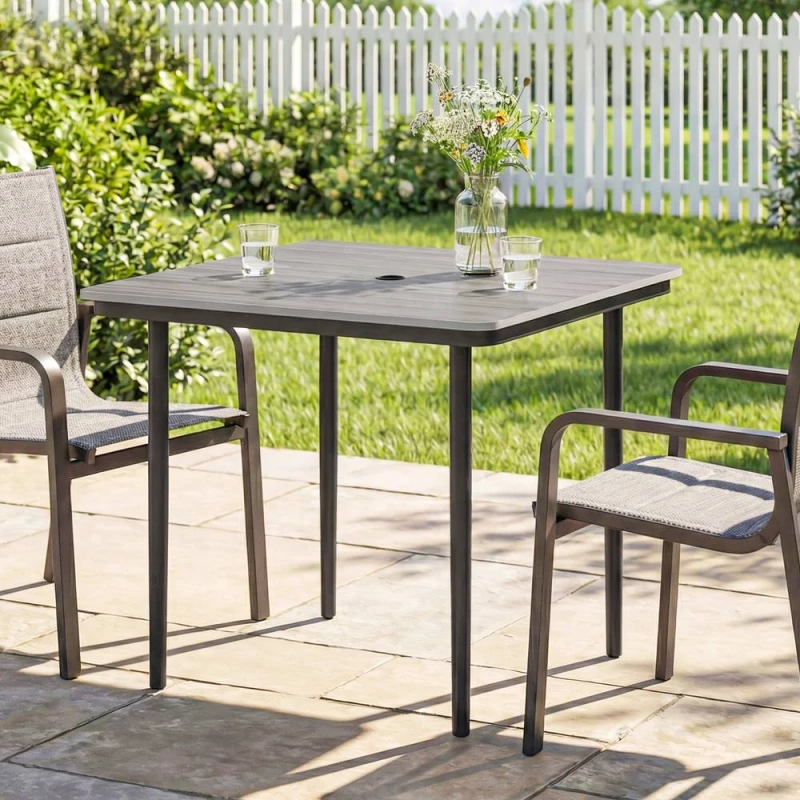 Image of OUTSUNNY Garden Dining Table, Outdoor Table with Umbrella Hole in Light Grey Light Grey Unisex