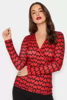 Image of Tall Heart Print Long Sleeve Wrap Top