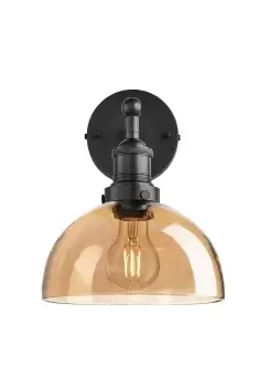 Image of Brooklyn Tinted Glass Dome Wall Light, 8 Inch, Amber, Pewter Holder