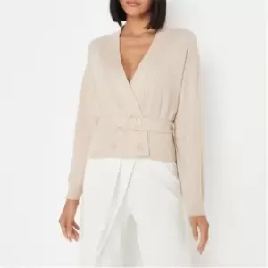 Image of Missguided Breasted Cardigan and Skirt Set - Neutral