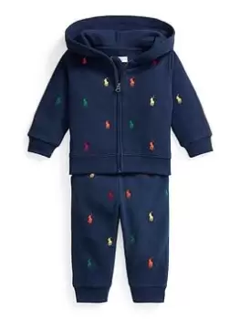 Image of Ralph Lauren Baby Boys All Over Pony Jog Set - Navy, Size 6 Months