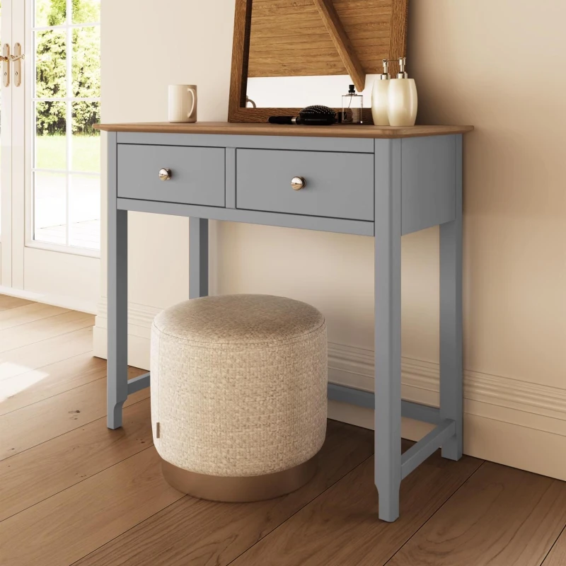 Image of FWStyle FWStyle Dove Grey 2 Drawer Dressing Table Oak Top Assembled Grey One Size Unisex 5056413126993