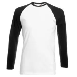 Image of Fruit Of The Loom Mens Long Sleeve Baseball T-Shirt (L) (White/Black)