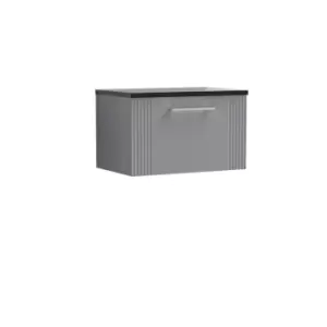 Image of Nuie Deco 600mm Wall Hung Single Drawer Vanity & Sparkling Black Laminate Top - Satin Grey