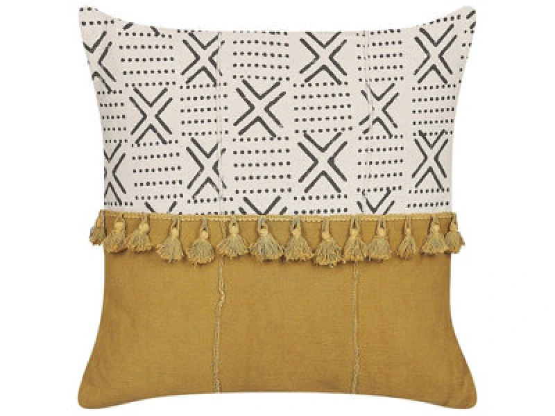 Image of Beliani Throw Cushion Woodi Cotton 45 X 45cm Yellow Geometric Pattern