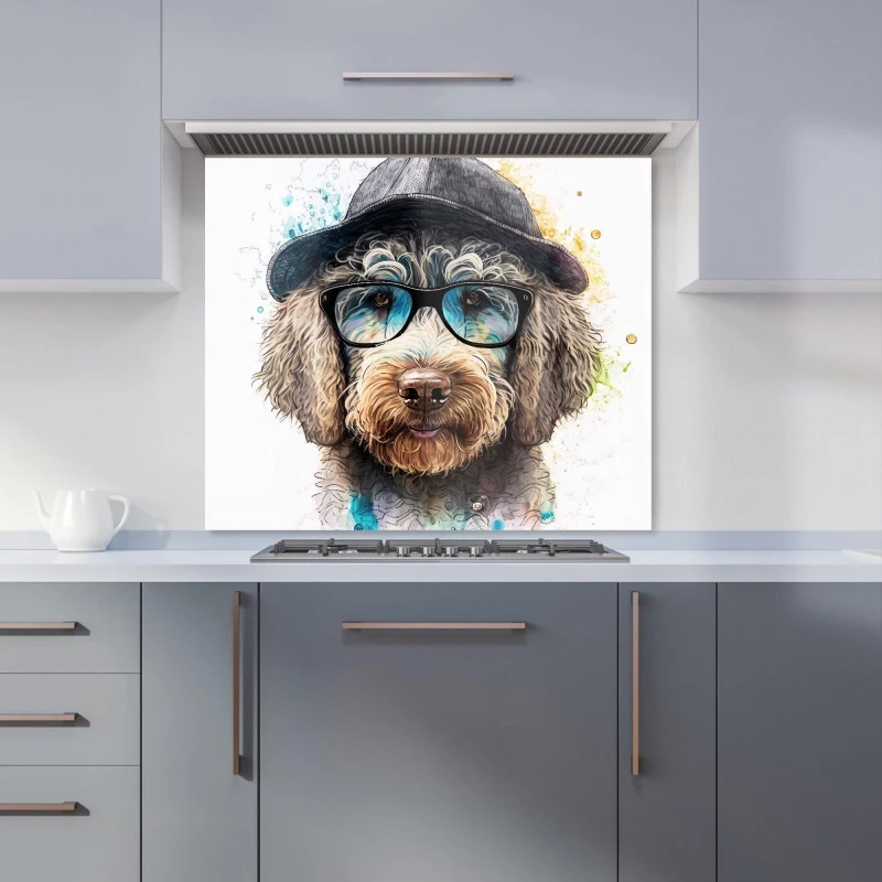 Image of Warren Reed - Designer Labradoodle Dog Face Splashart Kitchen Splashback Size: 900mm x 750mm Multicolor Unisex 900mm x 750mm