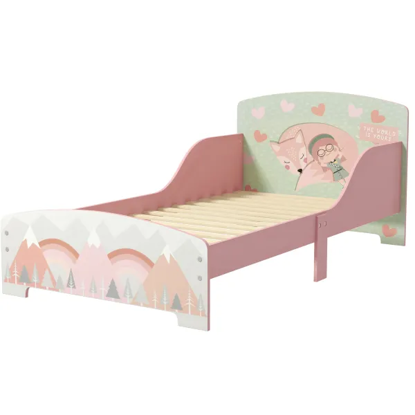 Image of ZONEKIZ Toddler Bed Frame, Kids Bedroom Furniture for Ages 3-6 Years, Pink