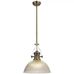 Image of Luminosa Lighting - Telescopic Dome Ceiling Pendant E27 With 38cm Dome Glass Shade, Antique Brass, Clear