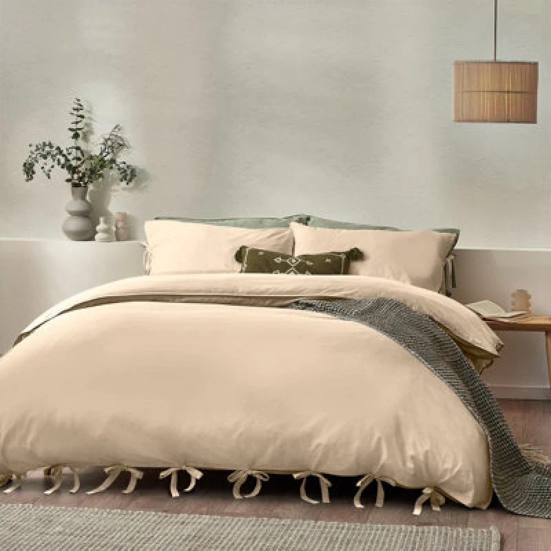 Image of Mallow Bow Tie Duvet Cover Set Linen, Linen / Single