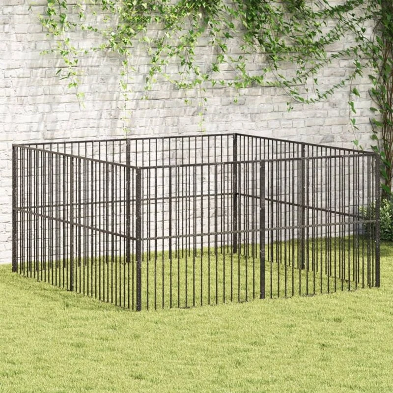 Image of vidaXL Dog Playpen 8 Panels Black Galvanised Steel, Black 3209553