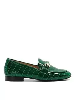 Image of Dune London Dune London Grange Leather Croc Slim Sole Comfort Loafer, Green, Size 8, Women