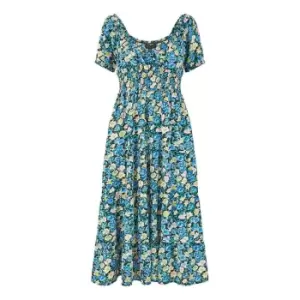 Image of Mela London Blue Floral Bardot Midi Dress - Blue