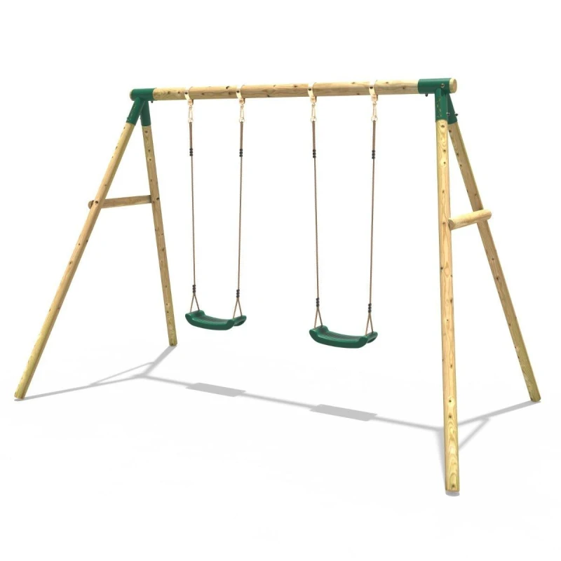 Image of OutdoorToys Double Garden Wooden Garden Swing Set for Kids - Venus in Green Green Unisex