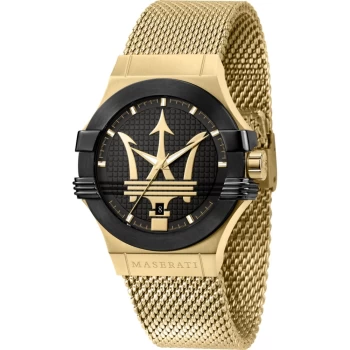 Image of Maserati R8853108006 Mens Gold Tone Steel Mesh Potenza Wristwatc Colour - Black