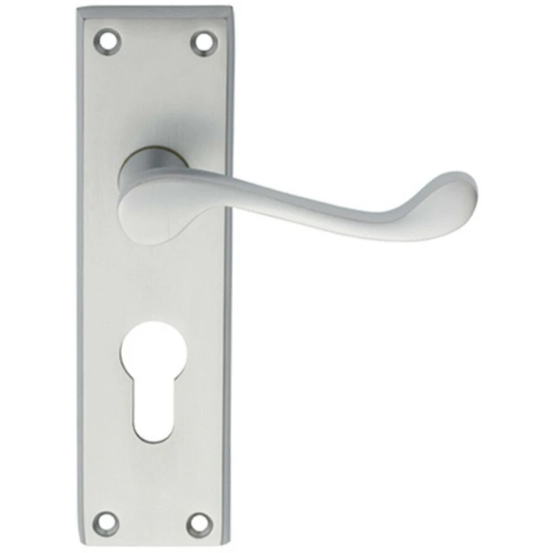 Image of Loops PAIR Victorian Scroll Handle on Euro Lock Backplate 150 x 43mm Satin Chrome Multi