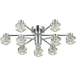 Image of Spring Contemporary Multi Arm Semi Flush Ceiling 9 Light Chrome, Crystal