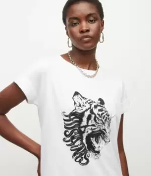 Image of AllSaints Womens Timbra Imogen Boyfriend T-Shirt, White/Black, Size: M/L