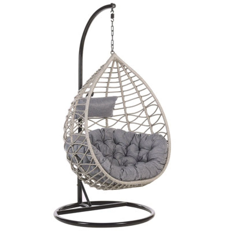 Image of Beliani Hanging Chair With Stand Arsita Pe Rattan Grey