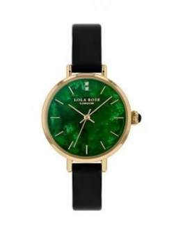 Image of Lola Rose Lola Rose Emerald Diamond Dial Black Leather Strap Ladies Watch