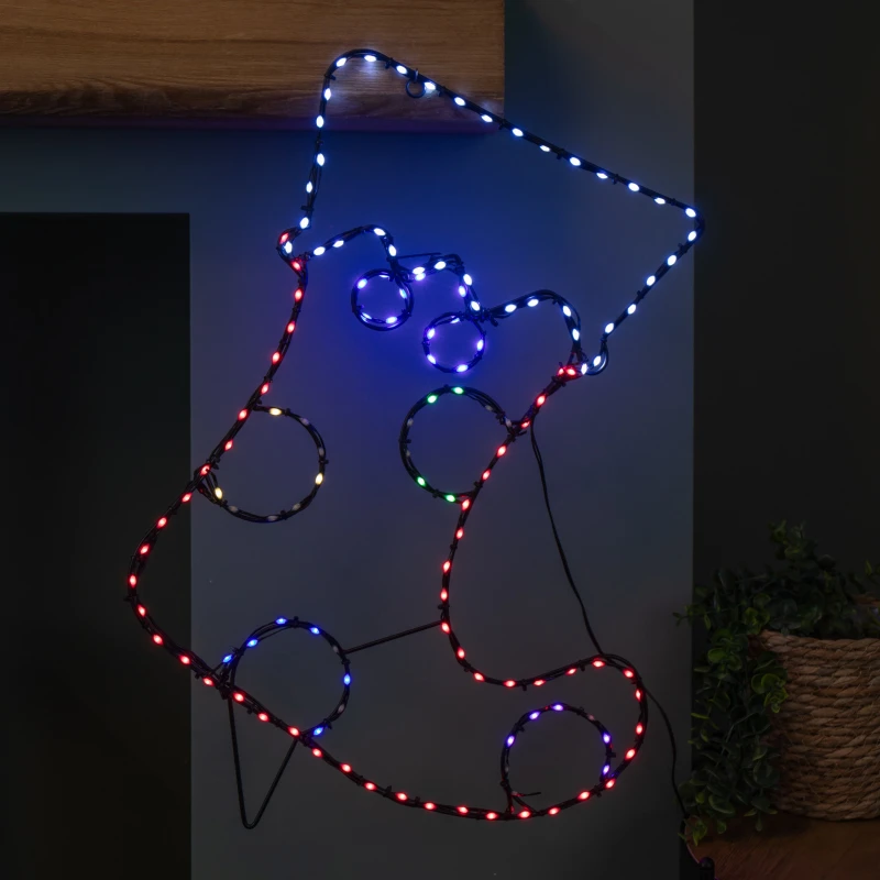 Image of 60cm x 42cm Light up FlexiBrights Christmas Stocking Silhouette with 134 Multi-Coloured LEDs