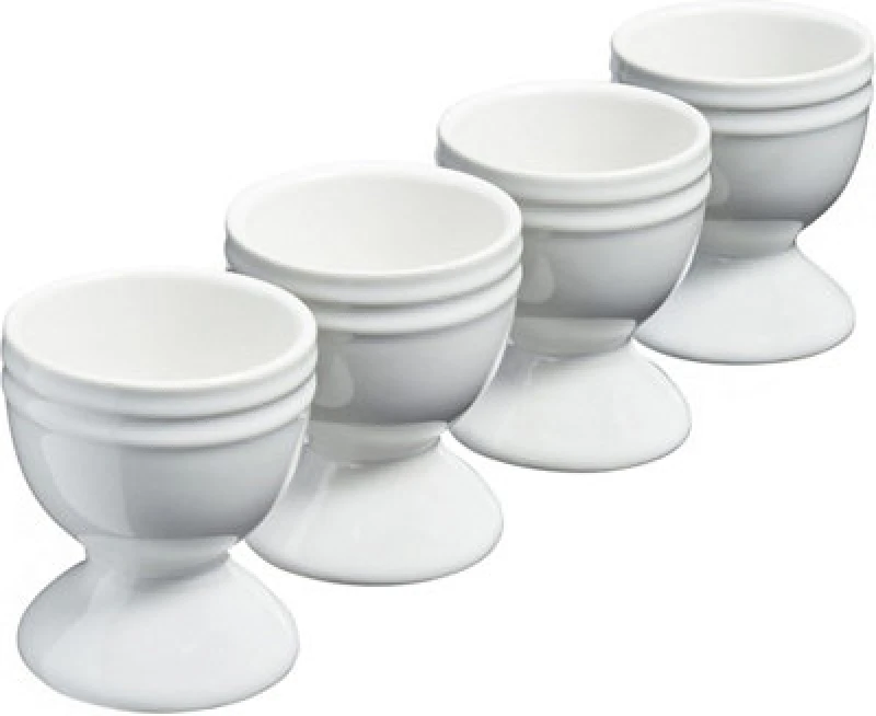 Image of Cooks Professional Set Of 4 Colourful Stoneware Egg Cups - Dishwasher & Microwave Safe - White