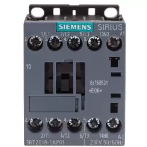 Image of Siemens SIRIUS Innovation 3RT2 3 Pole Contactor - 16 A, 230 V ac Coil, 3NO, 7.5 kW