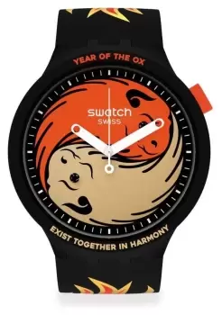 Image of Swatch SO27Z109 OX ROCKS 2021! Big Bold Flame Pattern Watch