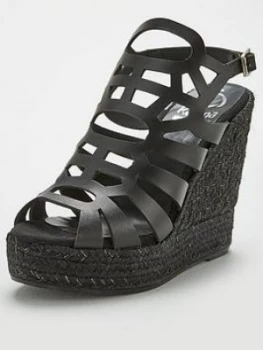 Image of Kanna Sofia20 Esapdrille Cut Out Platform Wedge Sandal - Black